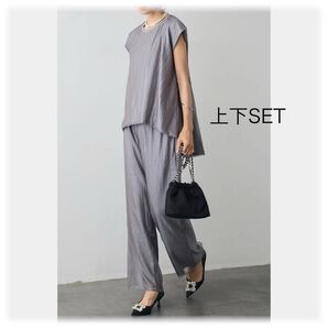 新品 上下SET【接触冷感】エアリーシアートップス+【接触冷感】エアリーシアーストレートパンツ