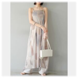 ★新品 水彩アートシアーキャミワンピース/エクリュ lumier