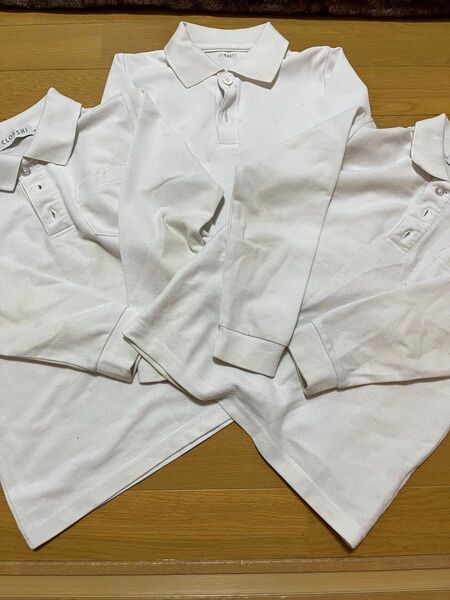 【3枚まとめ売り】子ども キッズ 長袖 白ポロシャツ 110cm 120cm