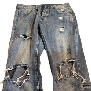 古着 ダメージジーンズ 裾ジッパー付き デニム ヴィンテージ