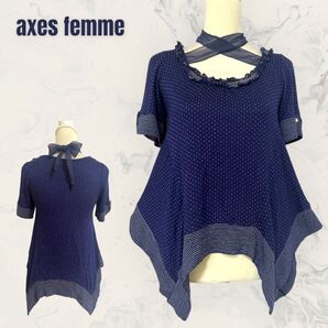 【axes femme】変形 プルオーバー クロスリボン結び ドット柄