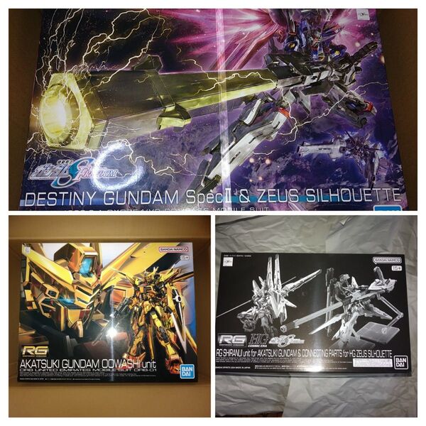 3点組! 新品未開封! HG デスティニーガンダム ゼウスシルエット & RG アカツキガンダム & RG シラヌイパック