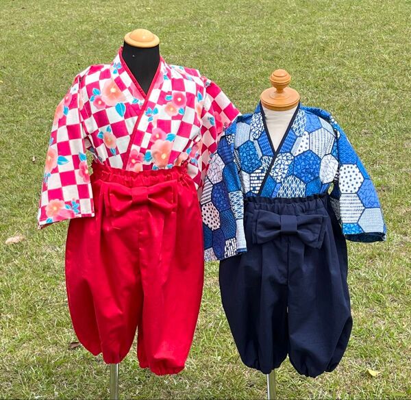 甚平 男の子 夏祭り キッズ 袴セット 浴衣 90cm 80cm