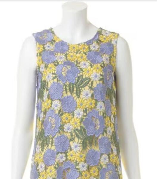 美品 リリーブラウン Lily Brown 花柄刺繍ワンピース イエロー レースワンピース ミニスカート ミニワンピース