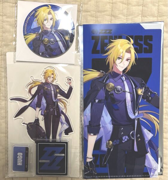 【3点セット】GiGO限定 ゼンレスゾーンゼロ ヒューゴ ビッグアクリルスタンド ホログラム缶バッジ チケットファイル