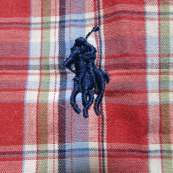 POLO ポロ 長袖ボタンダウンシャツ 薄手ソフトコットン XLサイズ相当 ブルーレッドチェック 美品