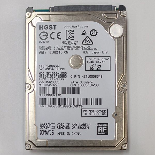HGST HDD 2.5インチ 1 TB 使用時間 4339 時間