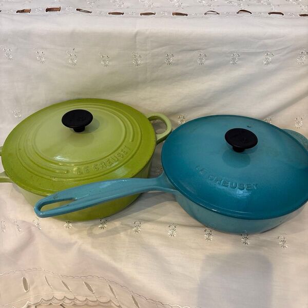 LE CREUSET 鍋 2個セット グリーン ブルー 汚れ難あり
