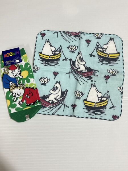 未使用 ムーミン タオルハンカチ 靴下 MOOMIN ミニタオル ハンカチ ガーゼハンカチ ソックス トフスランとビフスラン
