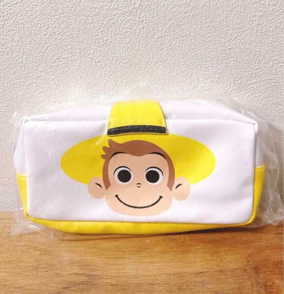 【新品】おさるのジョージ ペンケース 筆箱 キャラクター 猿 バナナ フルーツ ペンポーチ 小物入れ 黄 化粧ポーチ