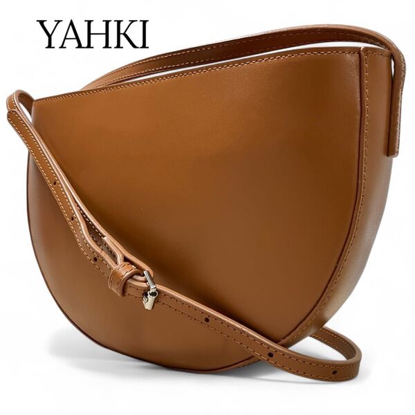 【美品】YAHKI ヤーキ ショルダーバッグ 斜めがけ 半月 ハーフムーン レザー 綿100%