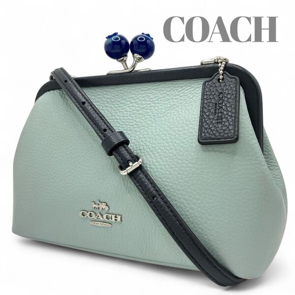 COACH コーチ ショルダーバッグ チェーン ブルーベリー がま口 クロスボディ レザー 肩掛け 斜めがけ
