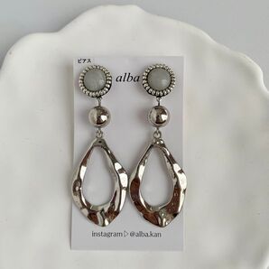 No.91ハンドメイドピアス/イヤリング グレーシルバー オーバル 大ぶり