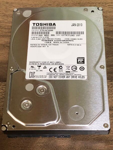 東芝 2TB HDD DT01ACA200 SATA 3.5インチ TOSHIBA ハードディスク ドライブ