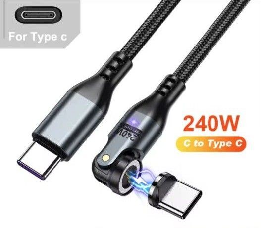 AUFU 9pinマグネット式充電ケーブルL字型180°回転(Type C※PD240W※1.8m)5A急速充電・データ転送対応