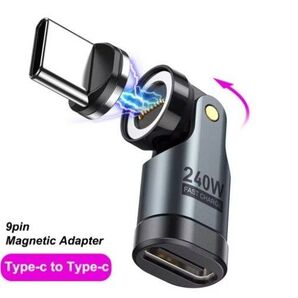 AUFU 9pin マグネット USB-C 変換アダプタL字型 180°回転(PD240W)Type-C 変換アダプタ