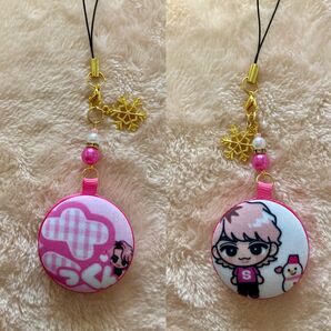 38mmくるみボタン☆リバーシブル☆マカロンストラップ☆さっくん