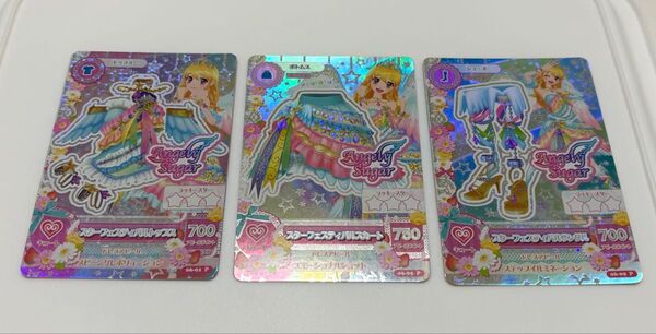 アイカツカードスターフェスティバルトップス、スカートサンダル星宮いちご、エンジェリーシュガーのプレミアムレアカード