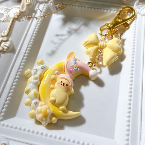 ハンドメイド キーホルダー ポムポムプリン イエロー