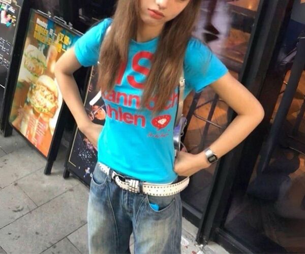Tシャツ 半袖 半袖Tシャツ 90s クルーネック ブルー ビンテージ ストリート y2K