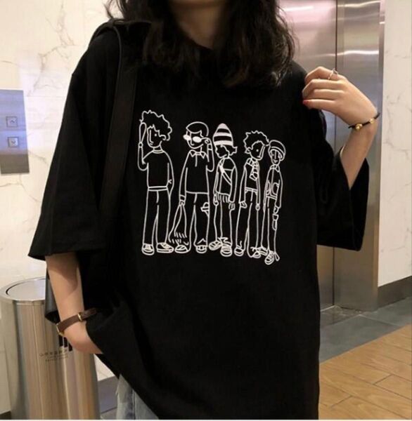 Tシャツ 半袖 レディース トップス Mサイズ 韓国風 おしゃれ プリントtシャツ キャラクター ブラック 新品未使用