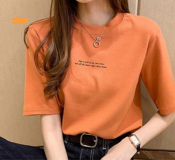 Tシャツ 半袖 レディース トップス Lサイズ 韓国風 カジュアル おしゃれ かわいい 部屋着 オレンジ 新品未使用
