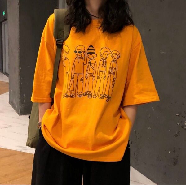 Tシャツ 半袖 レディース トップス Mサイズ 韓国風 おしゃれ プリントtシャツ キャラクター オレンジ 新品未使用
