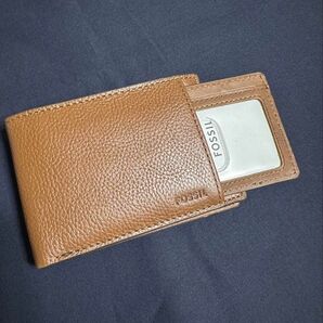 ★新品★ Fossil フォッシル 二つ折り財布 財布 シグネチャー レザー 本革 スライディング 2In1 ブラウン 未使用品