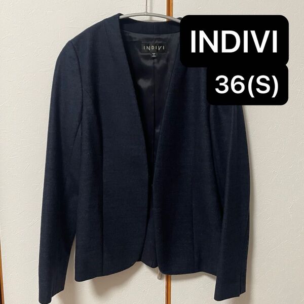INDIVI ノーカラージャケット ネイビー 36 (Sサイズ)