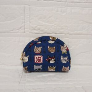 M-34 ミニポーチ 【日本の猫図鑑】ネイビー ハンドメイド 小物入れ