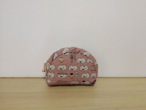 M-23 ミニポーチ【しゃもじネコ】ピンク ハンドメイド 小物入れ