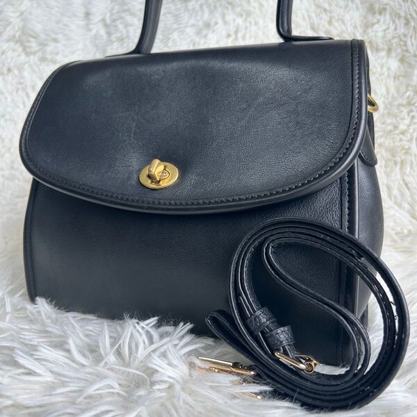 美品 OLD COACH オールドコーチ ハンドバック ショルダーバッグ 2way ターンロック レザー ゴールド金具 ブラック