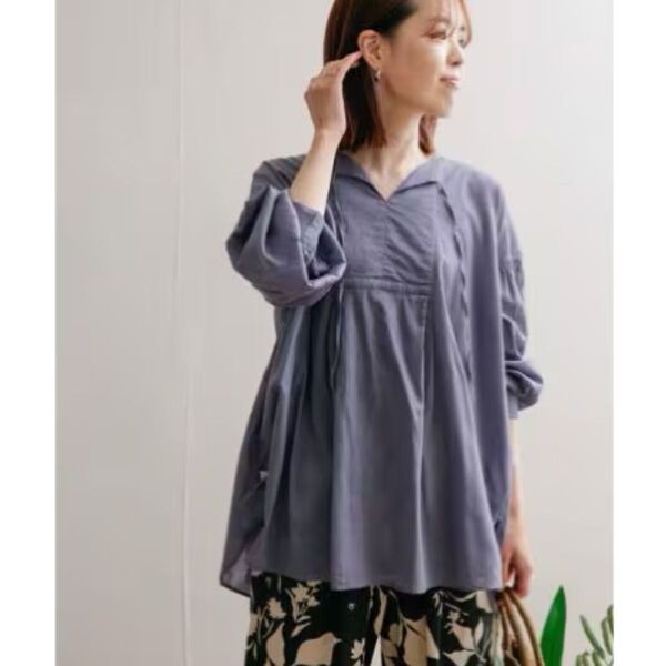 URBAN RESEARCH DOORS コットンボイル ノーカラー シャツ M