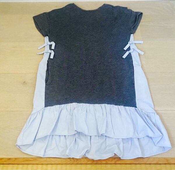 【abc】《ガールズ》春夏 おしゃれ 子供服 キッズフリルトップス グレー×ブルー〈120cm〉