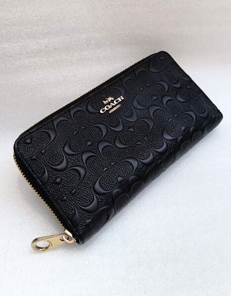 COACH コーチ 財布 長財布 レザー ラウンドファスナー シグネチャー ブラック