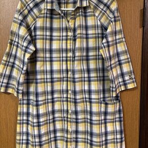 Portland イエロー ネービーチェック柄チェニックブラウス七分袖