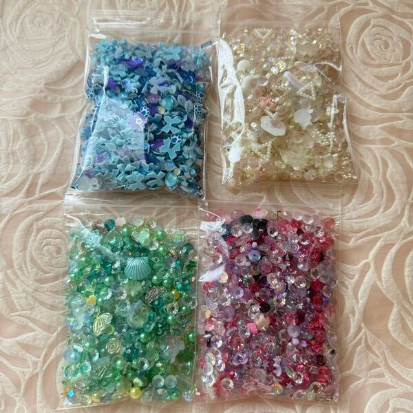 レジン、ネイル、ミックスパーツセット!青系、緑系、赤紫系、白系の4種類セット!50g×4袋