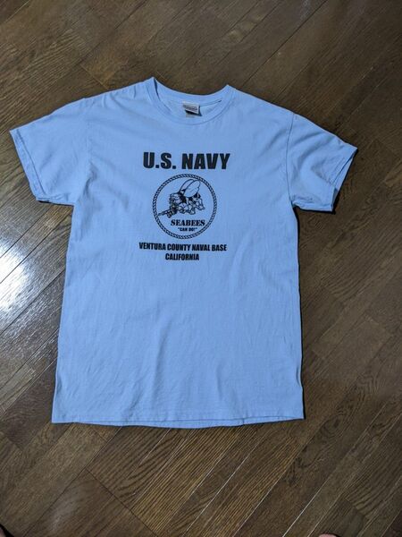 送料込 US NAVY SEA BEES ミリタリー Tシャツ Mサイズ サックスブルー The Marvericks MFG