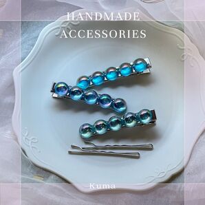 ハンドメイド 水色 ビー玉風 シャボン玉風 ヘアピン ヘアクリップ ヘアアクセサリー まとめ売り アクセサリー まとめ割引対象