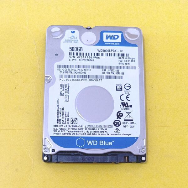 WesternDigital 2.5インチ HDD 500GB 使用時間2,920h