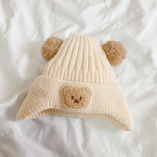 ニット ベビー 赤ちゃん 帽子 冬用 耳あて 幼児 ニット帽 刺繍 クマ