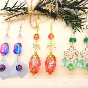 【⑥】ハンドメイドピアス3点SET(イヤリング変更可)