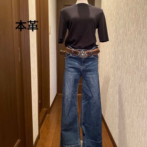 使用わずか 美品 ヴィンテージ ブラウンカラーレザー ヴィンテージデザインベルト