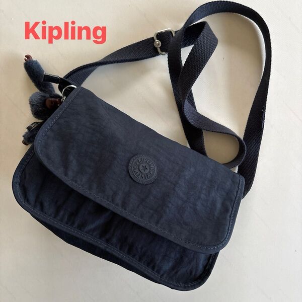 【Kipling】キプリング ナイロン ショルダーバッグ ネイビー チャーム付