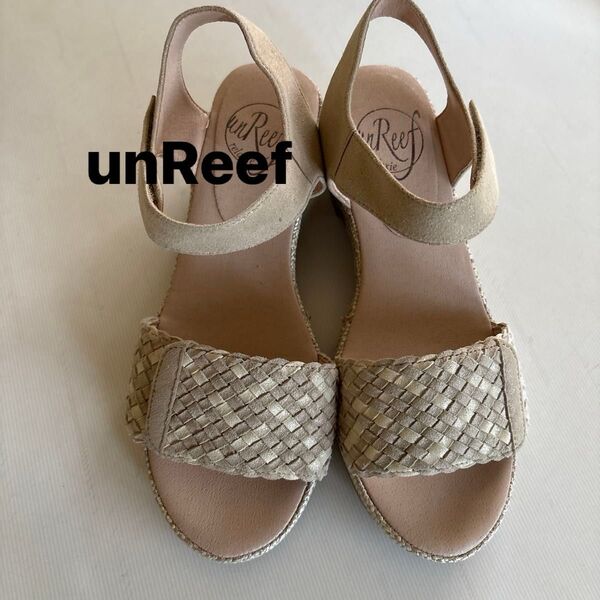新品【unReef】アンリーフ ベルクロストラップ ウェッジ サンダル 23.5cm