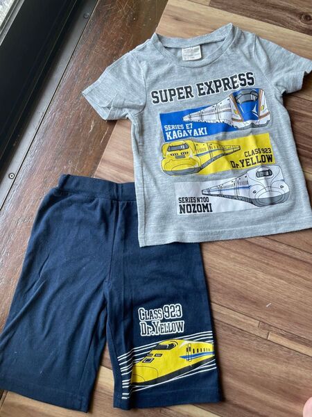90cm SUPER EXPRESS 電車柄 半袖Tシャツ&ハーフパンツセット