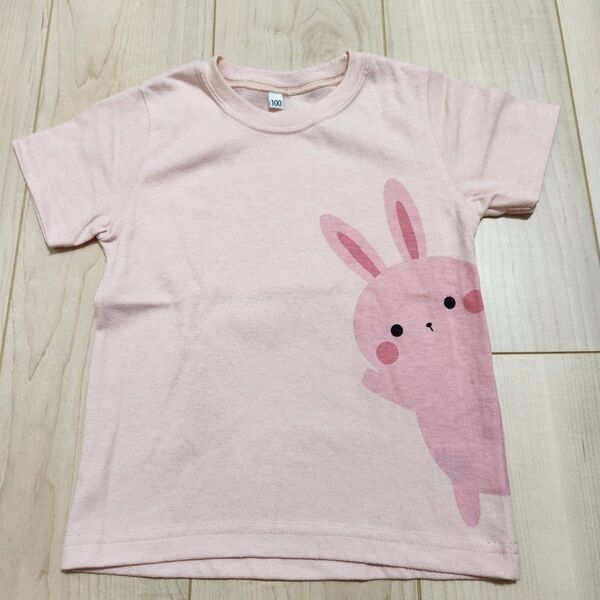 ウサギプリント Tシャツ 100cm ピンク