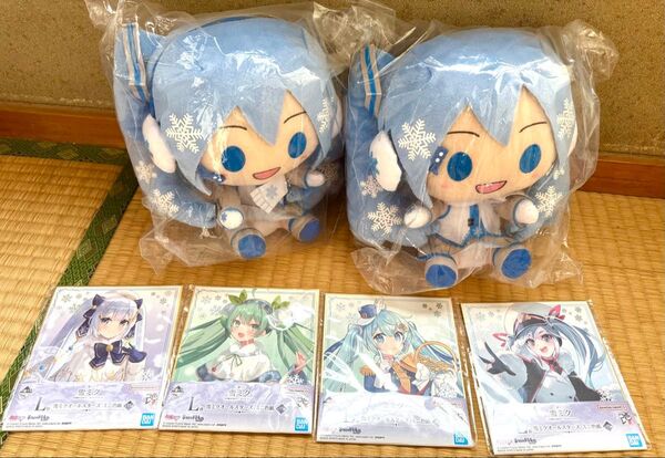 一番くじ 雪ミク初音ミクB賞2011ver ぬいぐるみ L賞ミニ色紙 6点セット