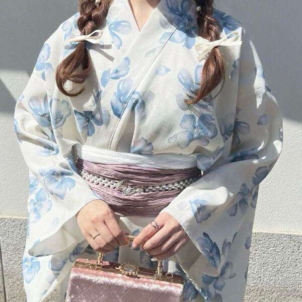 ワンピース 2way レディース浴衣 2部式 セパレート浴衣 レディース 浴衣 セット ワンピース 花柄 白 水色 ピンク