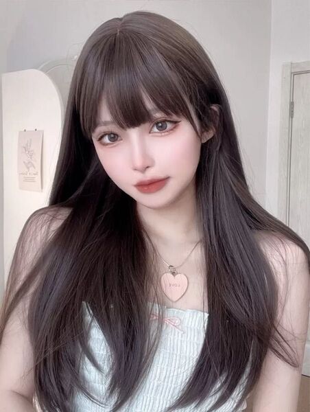 ブラウン ウィッグ フルウィッグ かつら ストレート 自然 ロング 小顔 耐熱